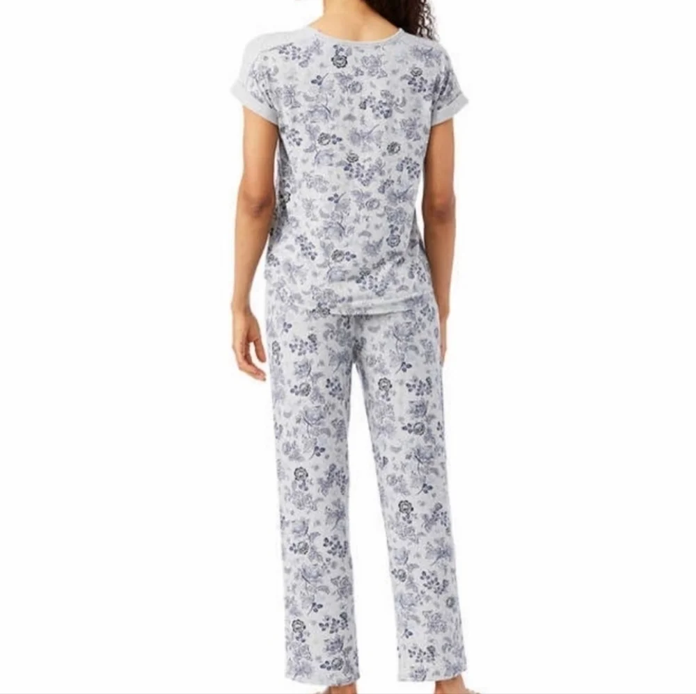 Lucky Brand Floral Tee Tank Shorts Pants Pajama 4 Piece Set Blue Grey XL